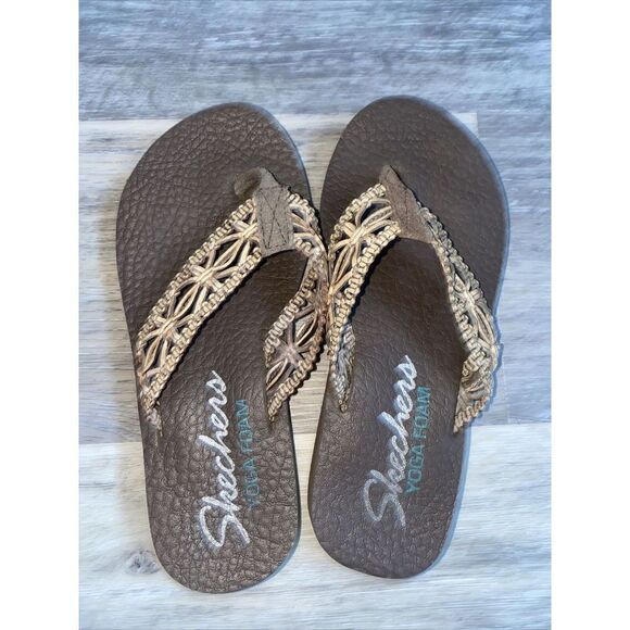 Skechers Meditation Ocean Breeze Flip Flop Sandals Brown Thongs Yoga Foam Size 6 - Picture 3 of 8
